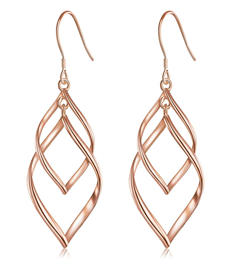 Bassion Sterling Silver Dangle Earrings for Women, 14k Gold Plated Double Linear Drop Statement Earrings Anniversary Birthday Gifts for Women(Rose Glod) - Image 1